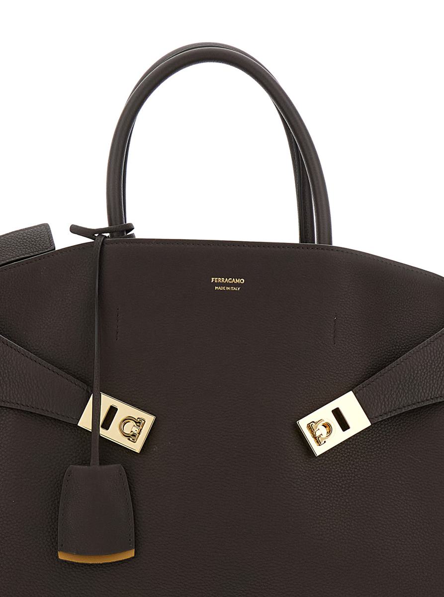 'Hug Bicolor' Brown Handbag With Logo And Gancini Buckle In Leather Woman
