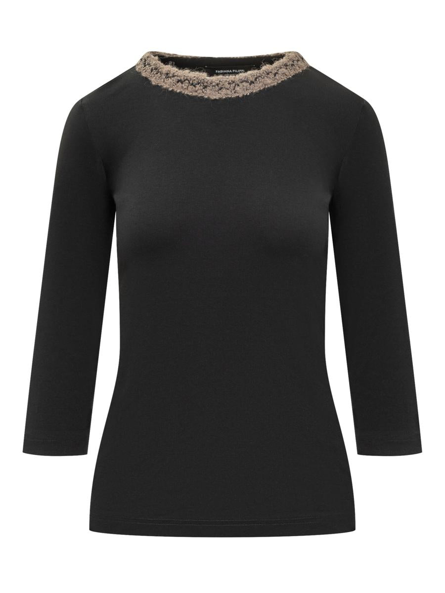 Fabiana Filippi Black T-Shirt With Embroidery By Fabiana Filippi