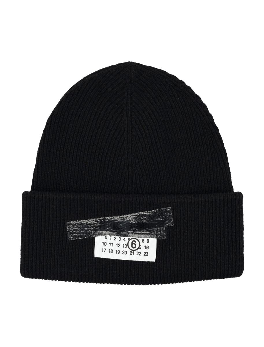 MM6 Maison Margiela Wool Blend Ribbed Beanie Black