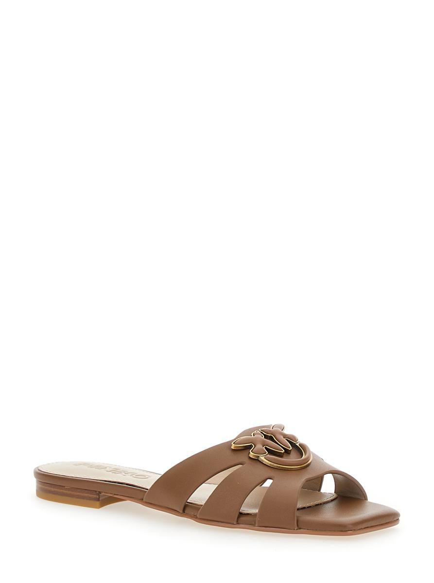 'Marli 09' Brown Sandals With Love Birds Diamond Cut Plaque And Cut-Out Details In Leather Woman