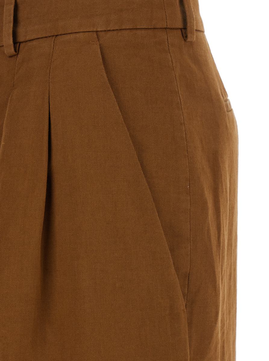 'Frankie' Brown Pants With Belt Loops In Cotton And Linen Blend Woman