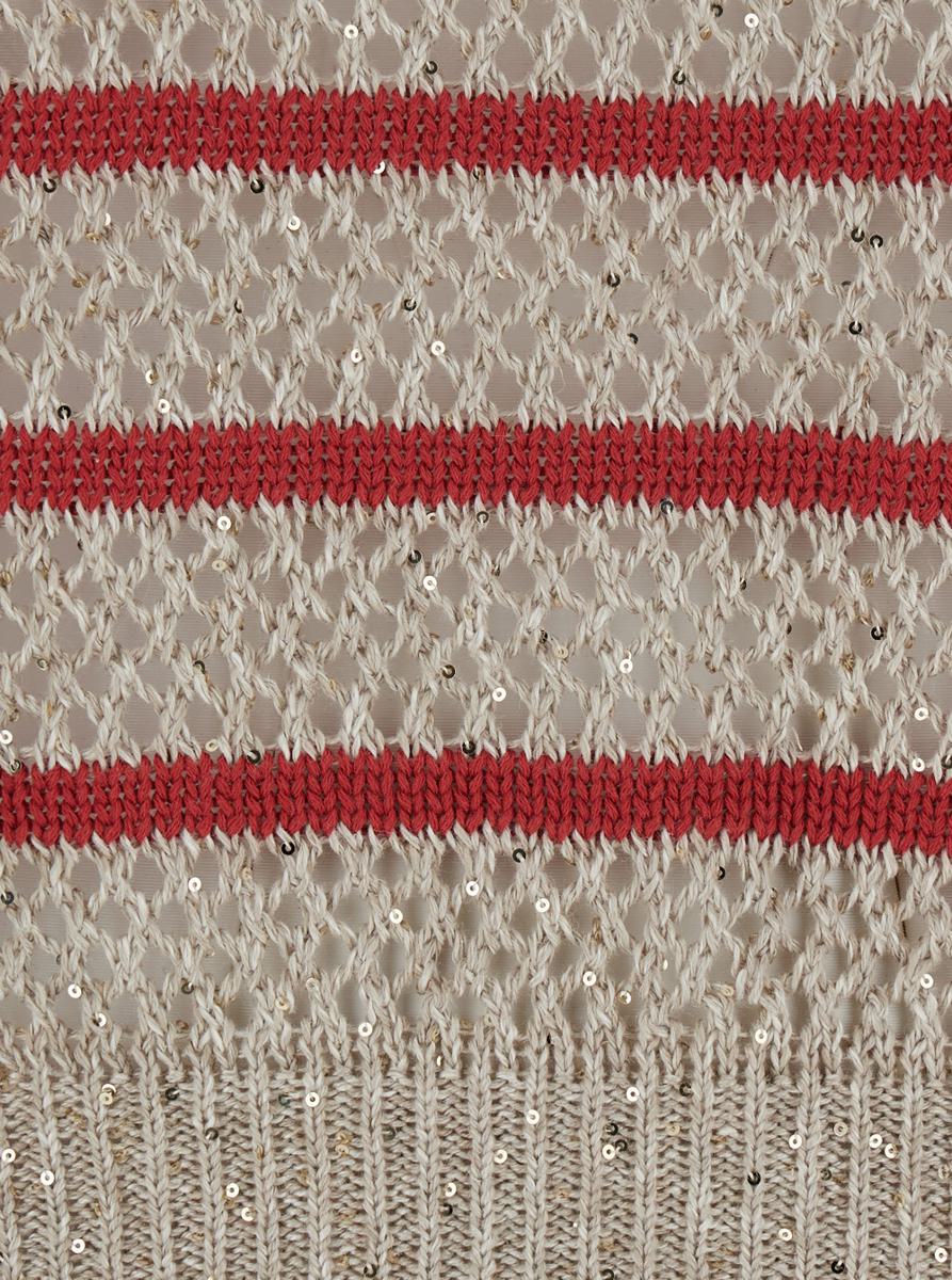 'Dazzling Striped' Beige Sweater With Stripe Motid And Openwork Design In Linen Woman