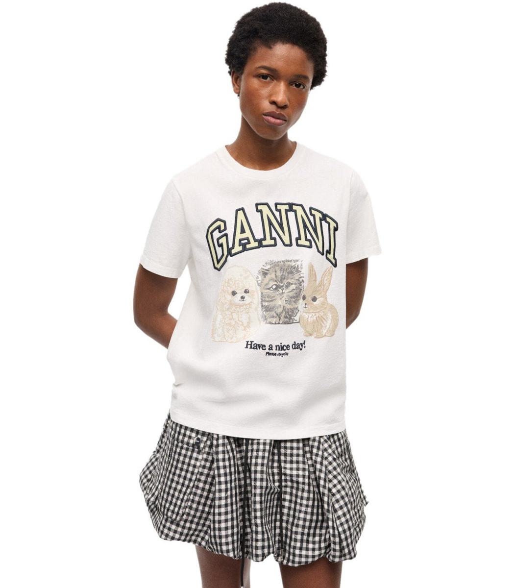 Ganni Animals White T-Shirt