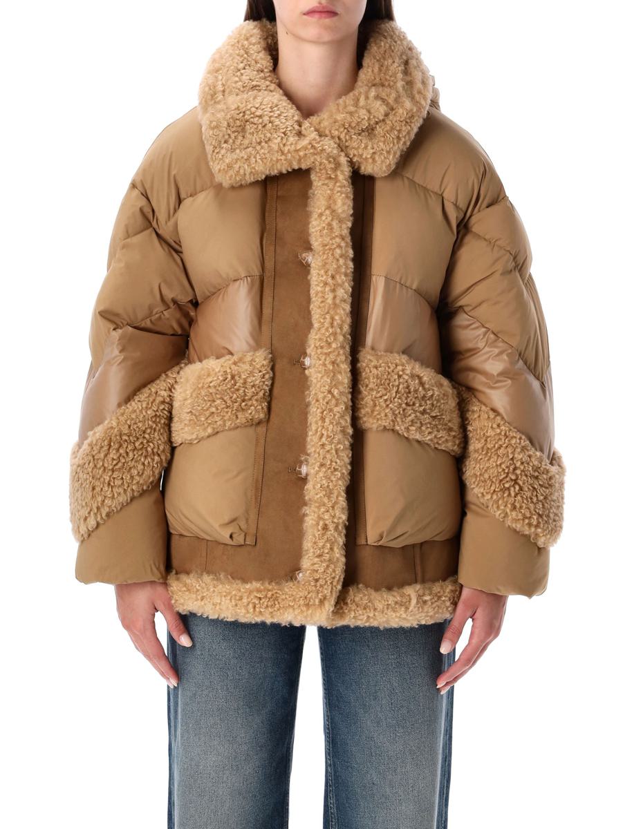 Urbancode Camel Short Puffer Jacket With Faux Shearling