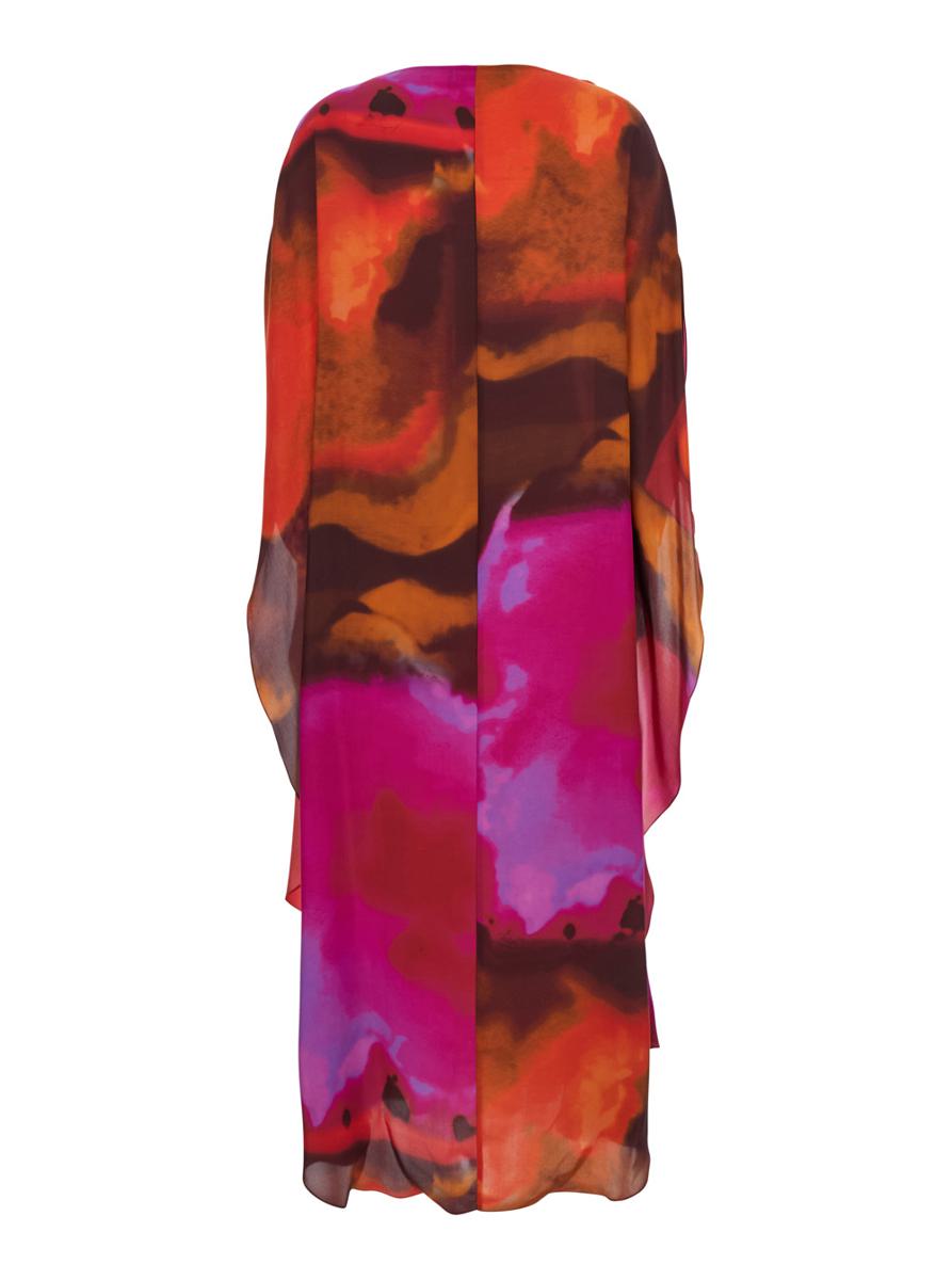 'Iris' Multicolor Long Dress With Boat Neckline And All-Over Print In Silk Woman