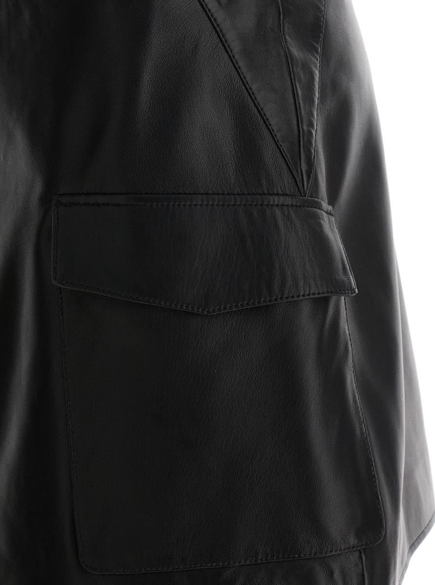 Black Wallet Skirt With Pockets In Leather Woman