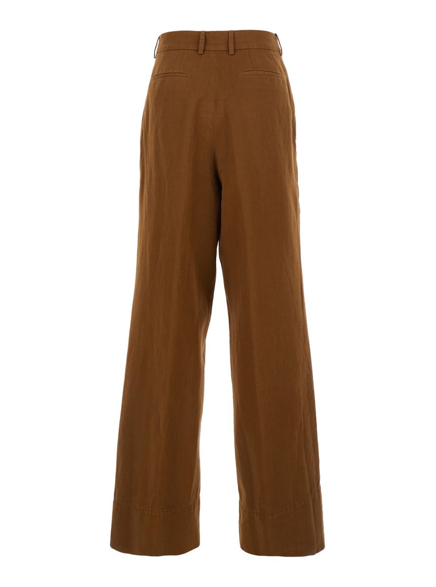 'Frankie' Brown Pants With Belt Loops In Cotton And Linen Blend Woman