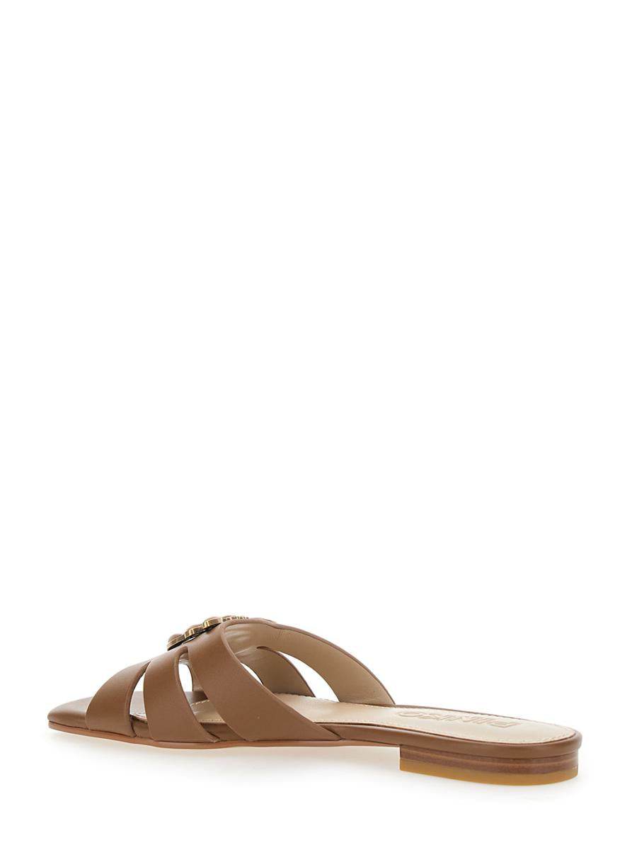 'Marli 09' Brown Sandals With Love Birds Diamond Cut Plaque And Cut-Out Details In Leather Woman