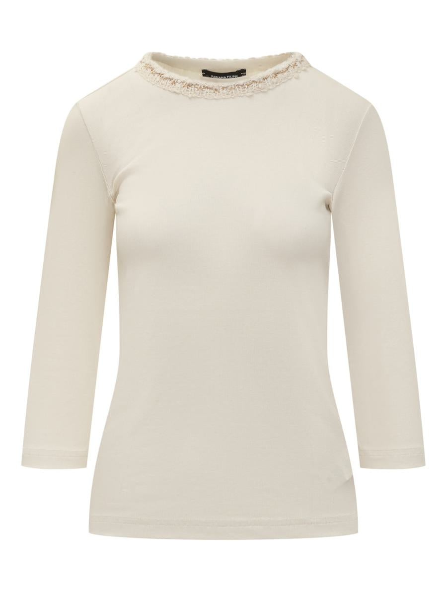 Fabiana Filippi Ivory T-Shirt With Fabiana Filippi Embroidery
