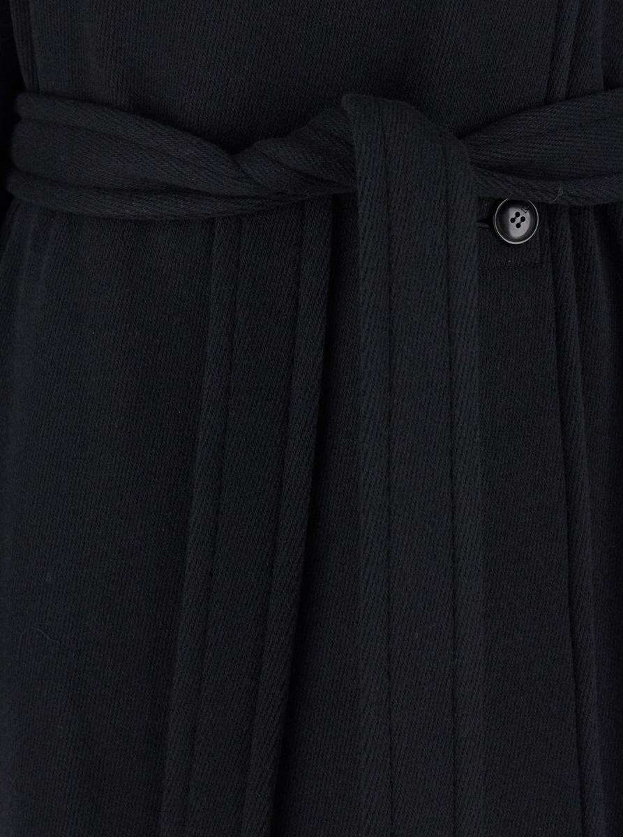 Black Double-Breasted Coat With Removable Belt And Wraparound Design In Wool Blend Woman