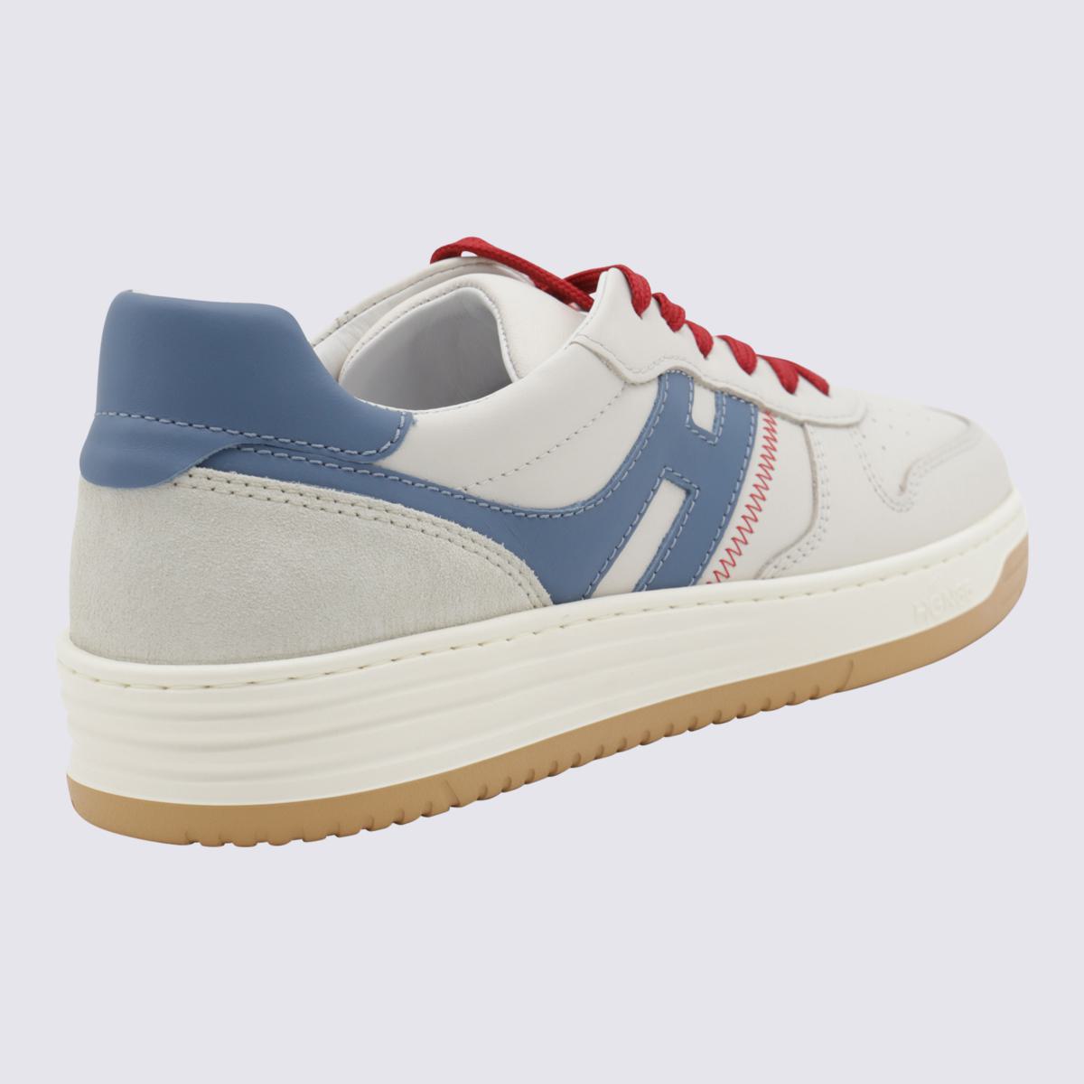 Hogan White And Light Blue Leather Sneakers