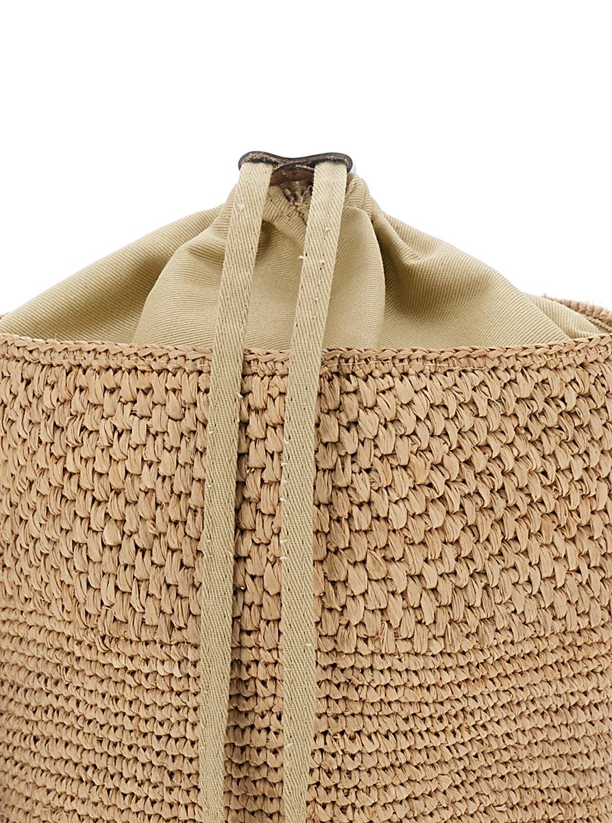 'Maika' Beige Bucket Bag With Top Closure With Drawstring In Raffia Woman