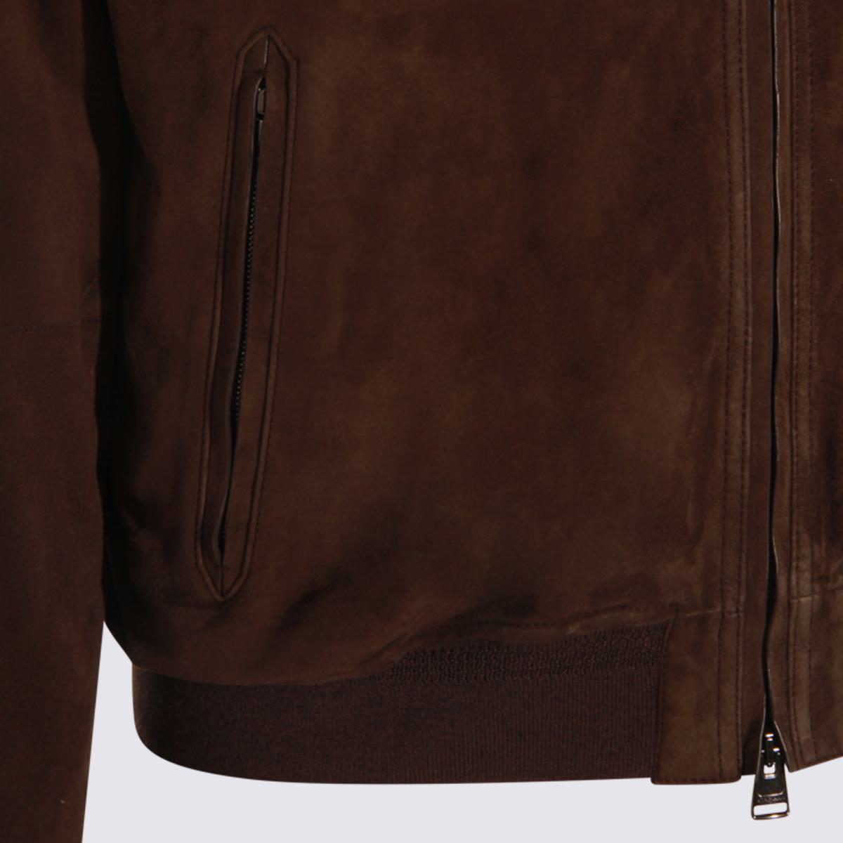 Canali Brown Leather Jacket