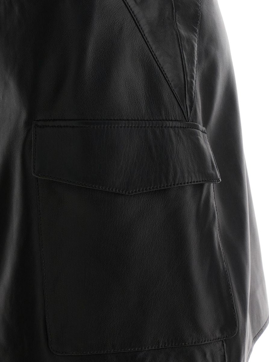 Black Wallet Skirt With Pockets In Leather Woman