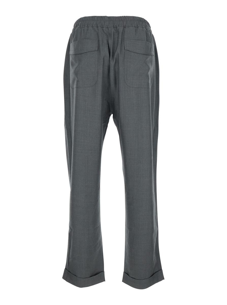 Grey Trousers With Elasticised Waist And Pences Detailing In Silk Man