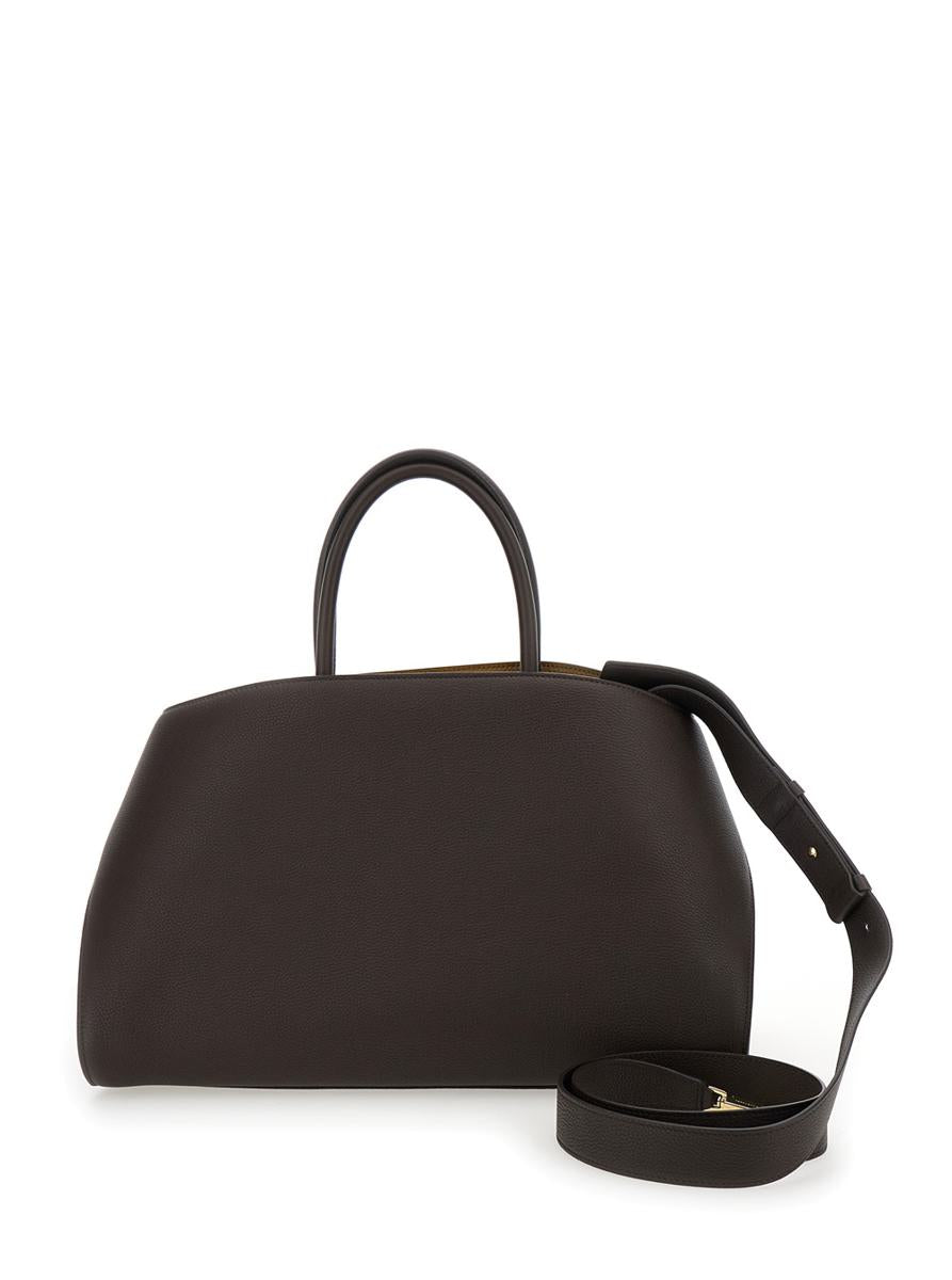 'Hug Bicolor' Brown Handbag With Logo And Gancini Buckle In Leather Woman