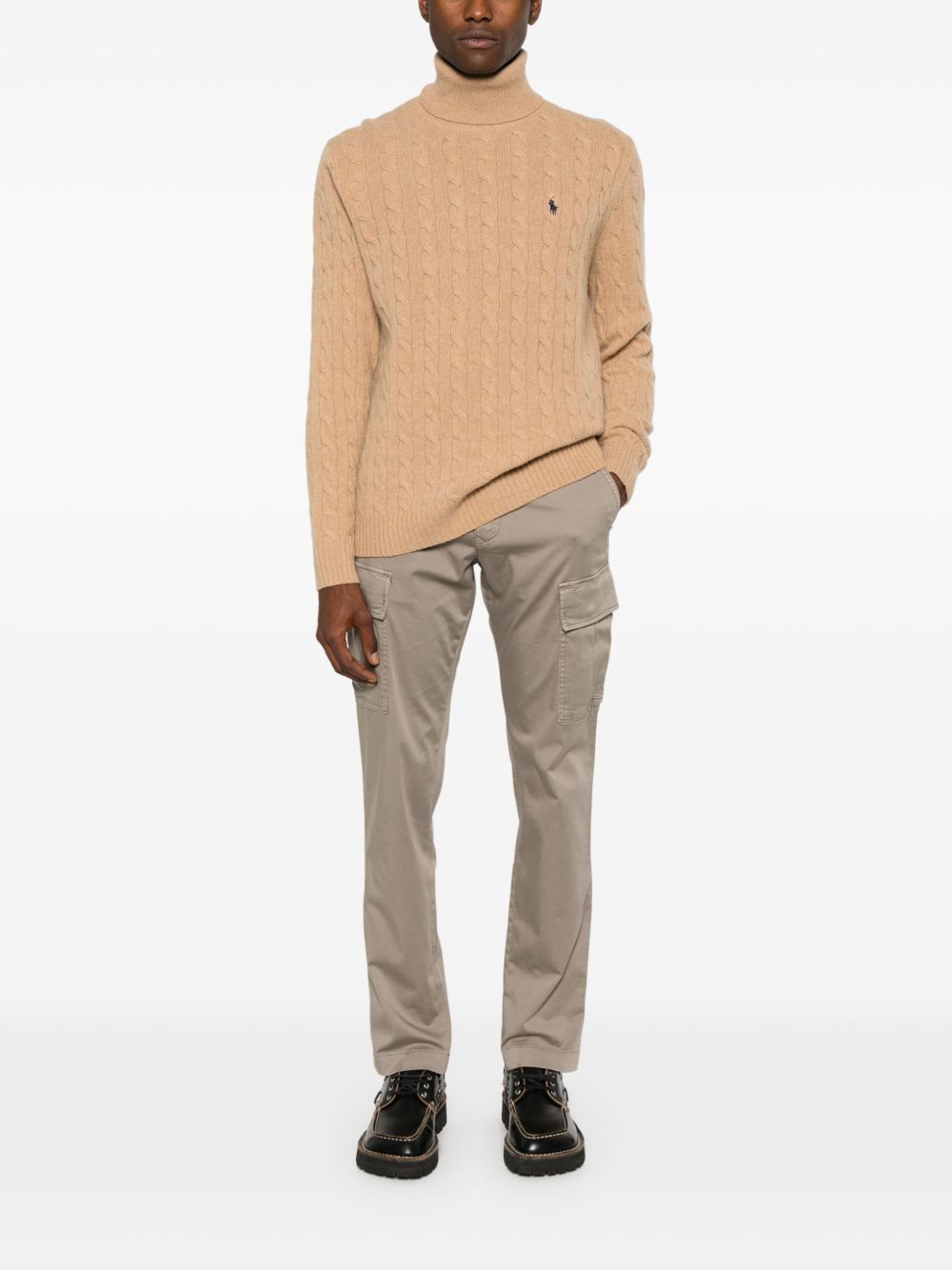 Cashmere and wool cable knit turtleneck