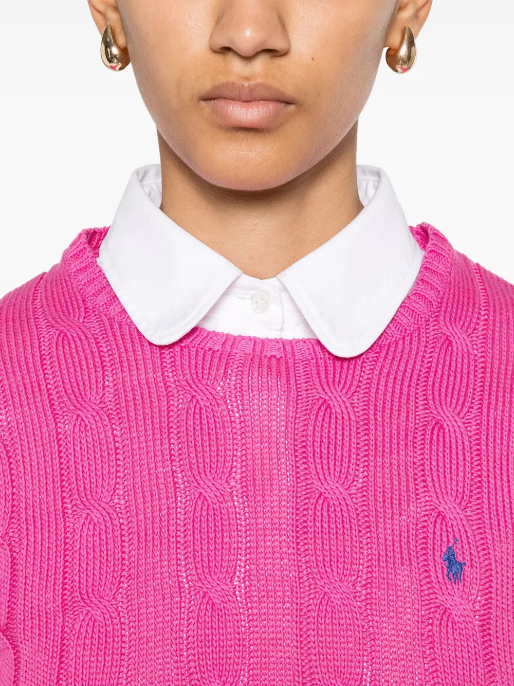 Crew-neck sweater in cable-knit cotton