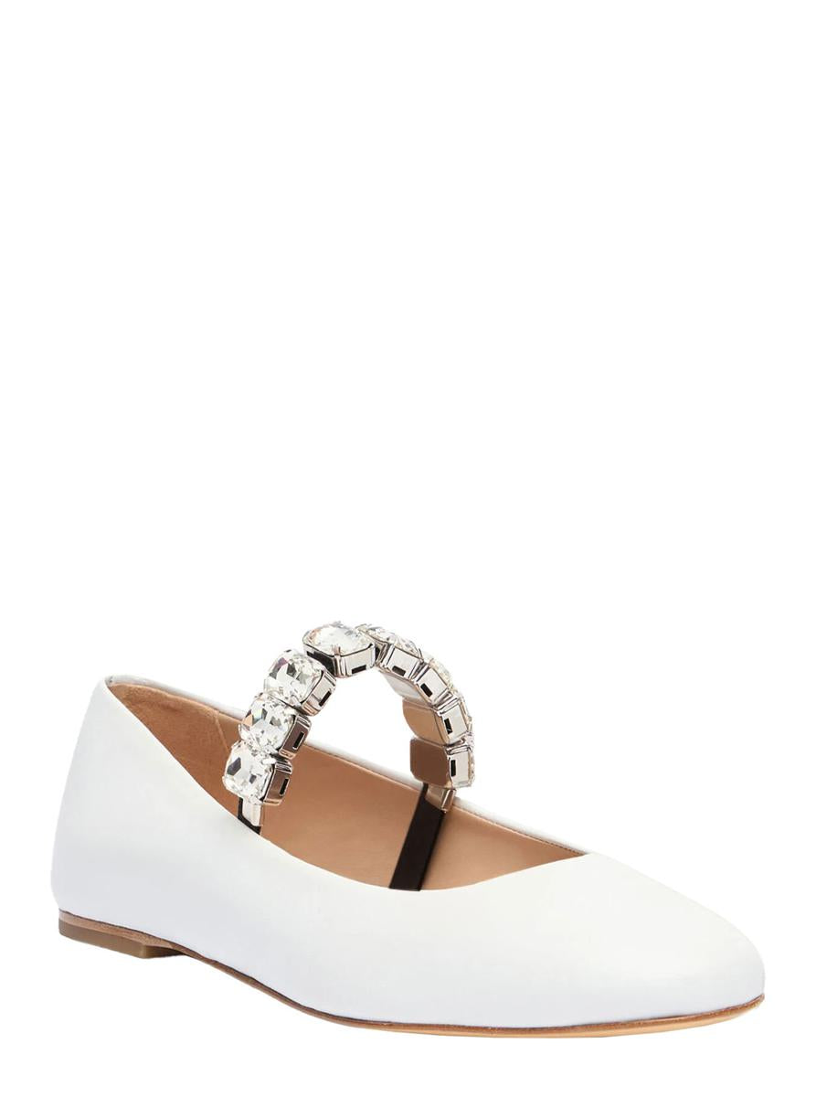 White Ballet Shoes With Crystal Embellishments In Leather Woman