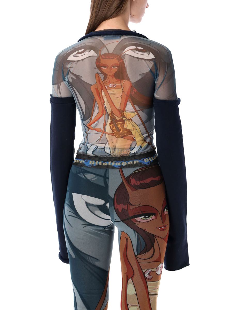 Ottolinger Julien Ceccaldi Printed Mesh Top With Sleeves