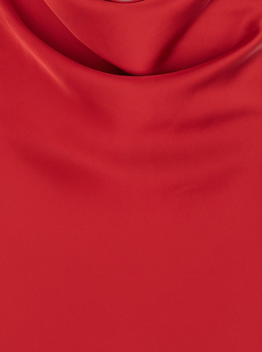 Red Sleeveless Dress With Draped Neckline And Low Rear In Tech Fabric Woman