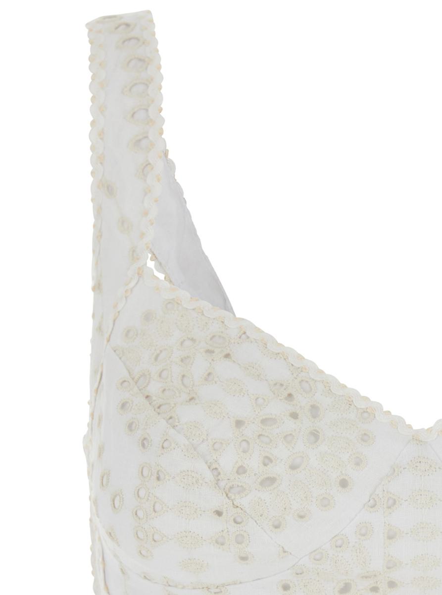 'Goldie' White Top With V-Neck On The Front And Perforated Design In Cotton And Linen Blend Woman