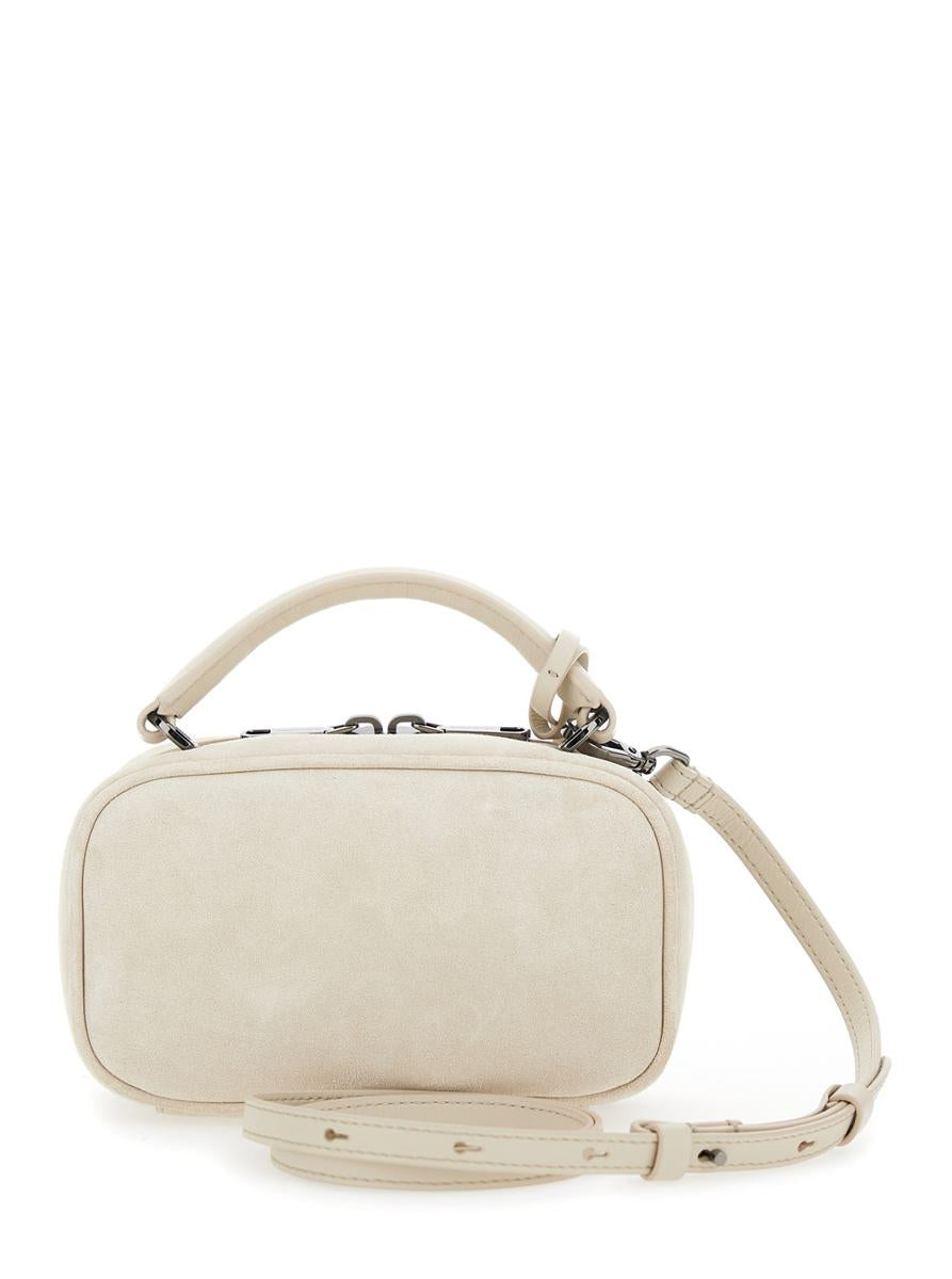 'Boston Explorer' White Crossbody Bag With Removable Metal Padlock Charm In Suede Woman