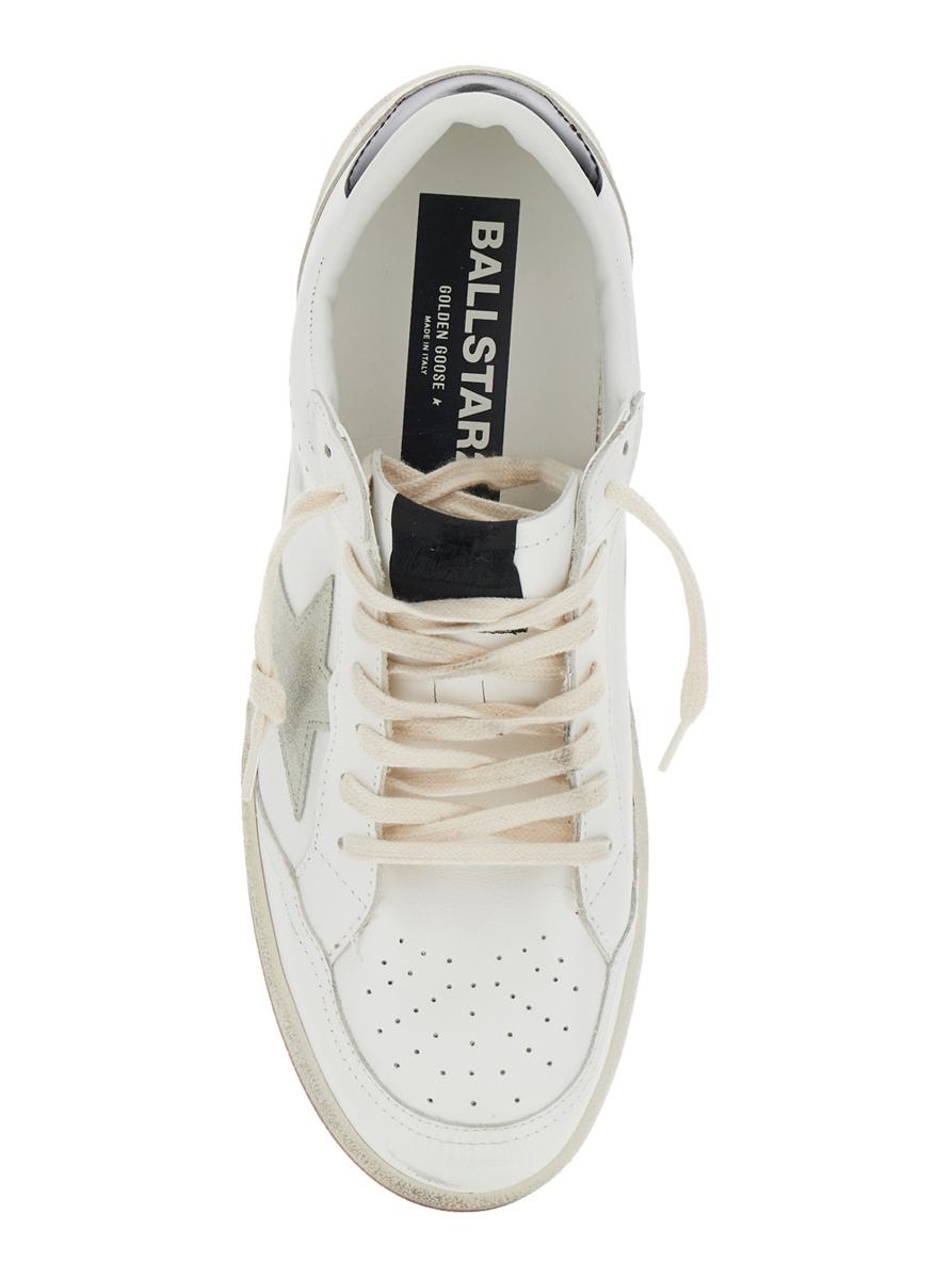 'Ballstar 2' White Low Top Sneakers With Star Patch On The Side And Laminated Heel In Leather Man