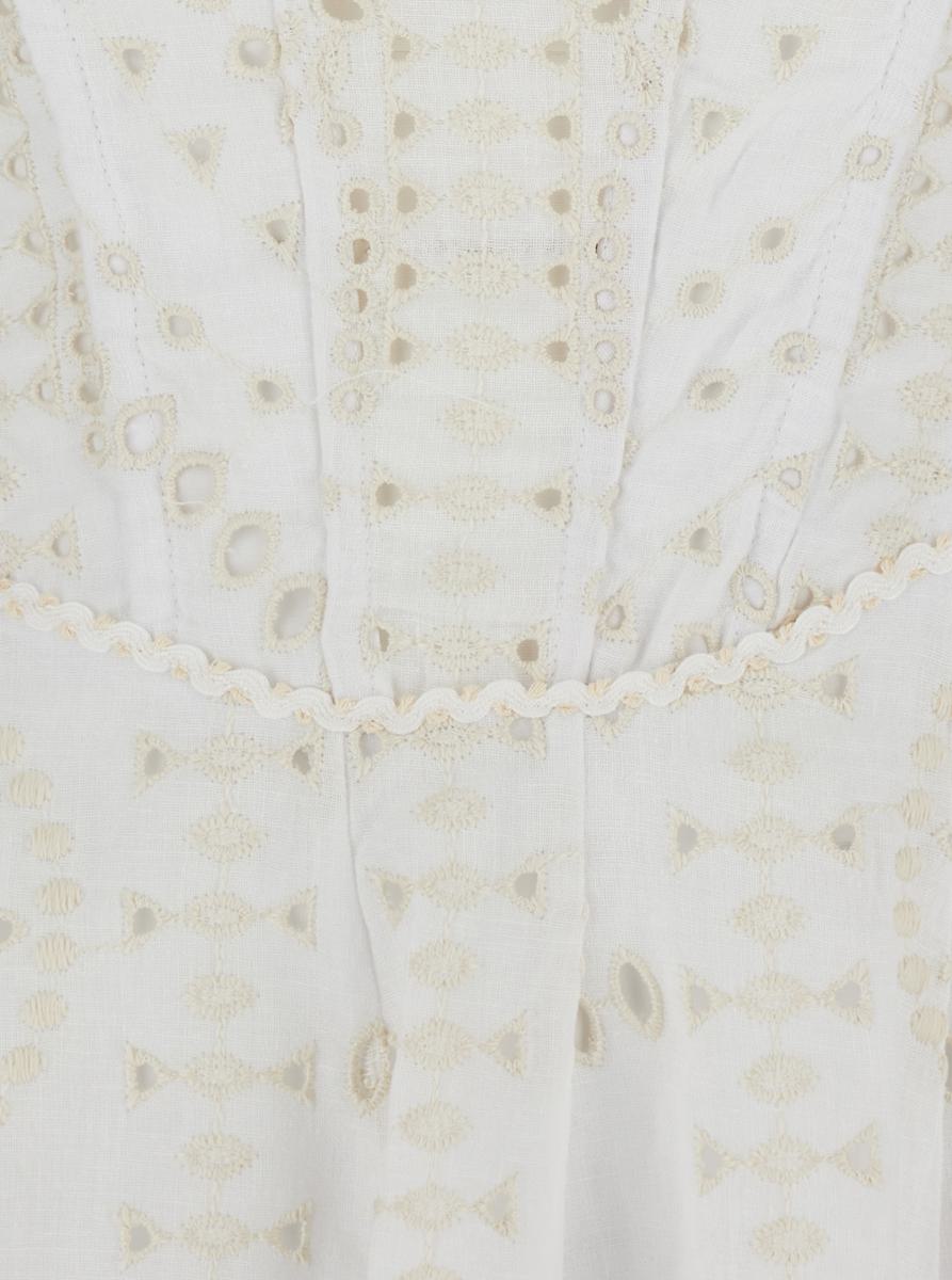 'Clem' White Dress With Flounce Skirt And All-Over Embroidery In Cotton And Linen Blend Woman