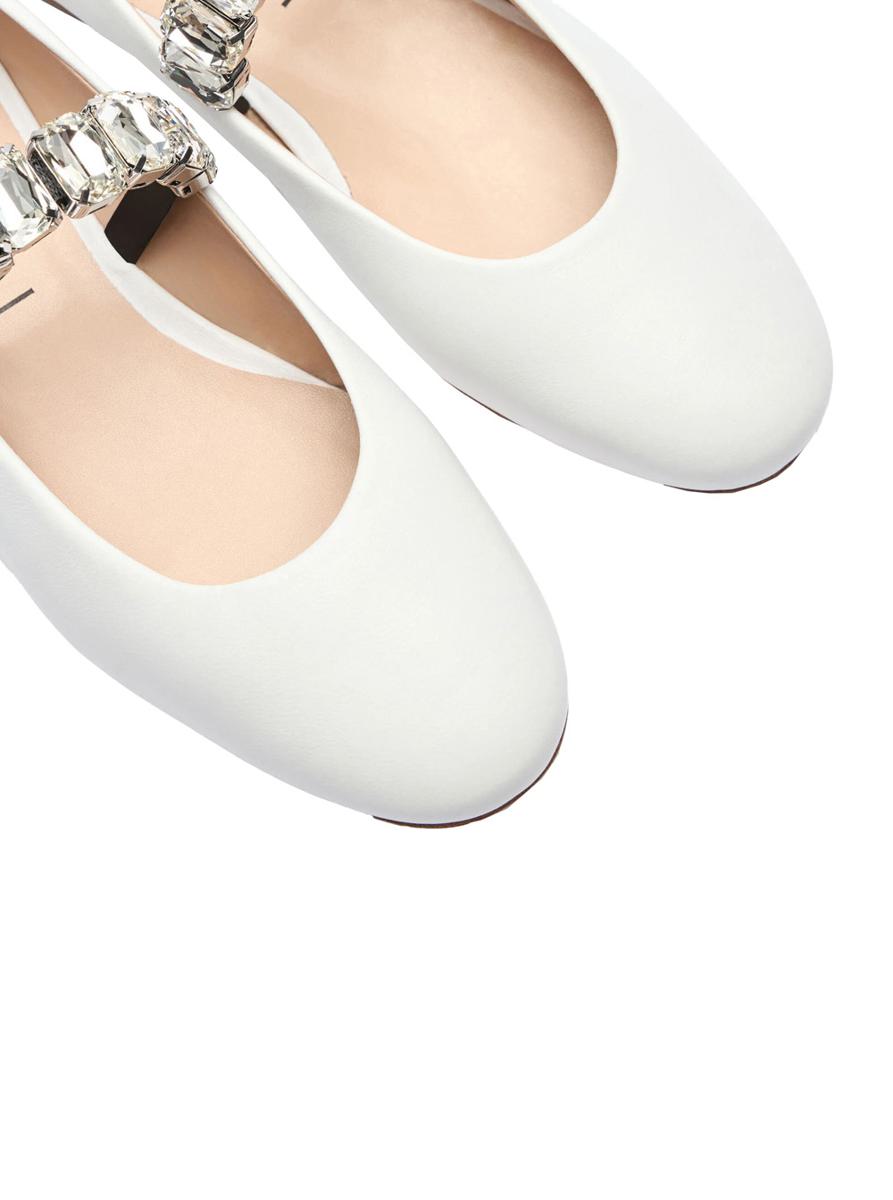 White Ballet Shoes With Crystal Embellishments In Leather Woman