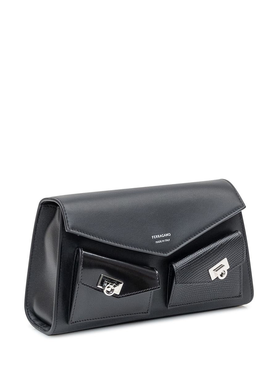 Salvatore Ferragamo Black Ferragamo Leather Bag With Pockets