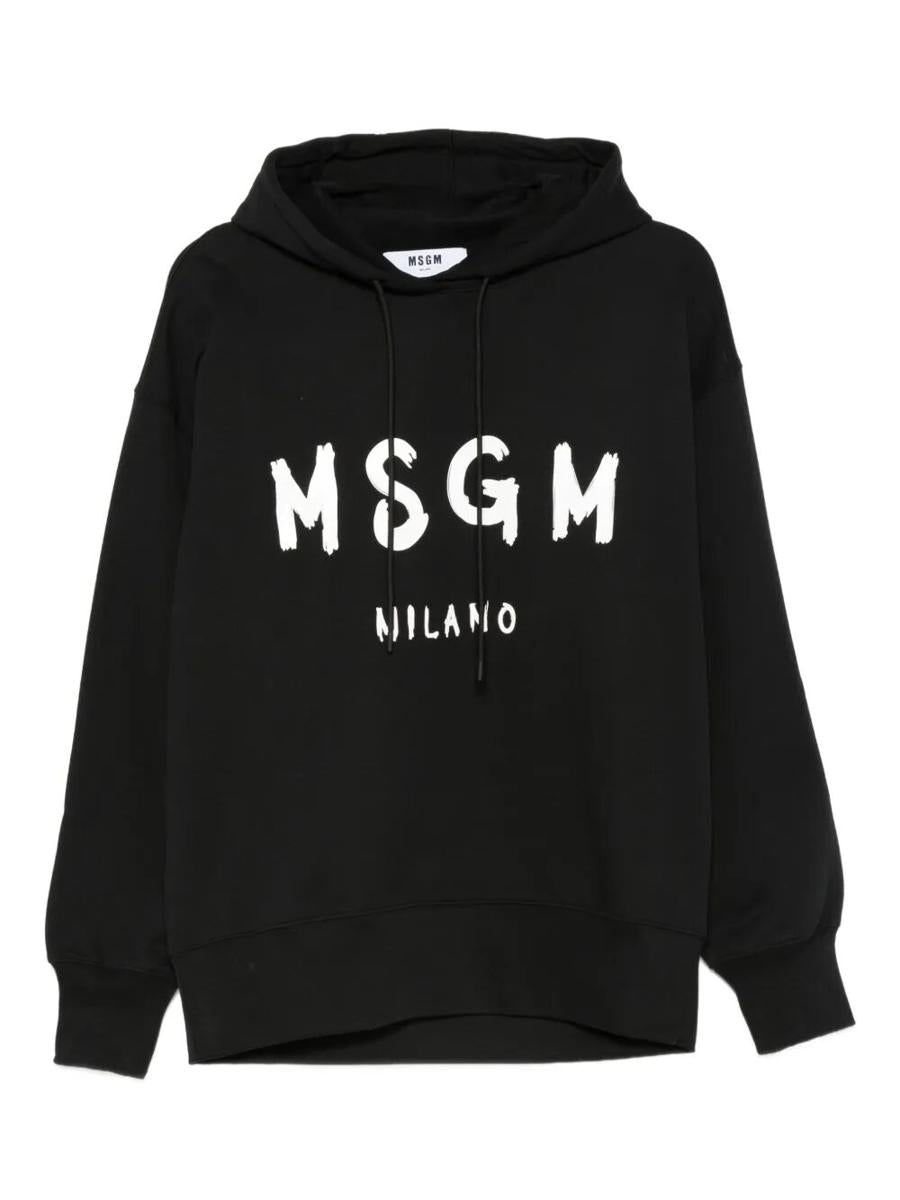 Msgm Logo Print Cotton Hoodie Clothing