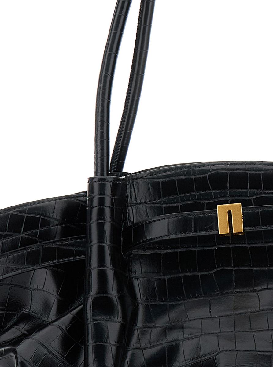 'Hana' Black Handbag With Logo Plaque On The Front And Embossed Crocodile Effect In Ecoleather Woman
