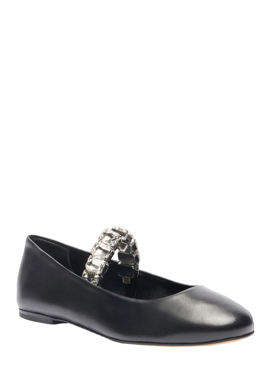 Black Ballet Shoes With Crystal Embellishments In Leather Woman