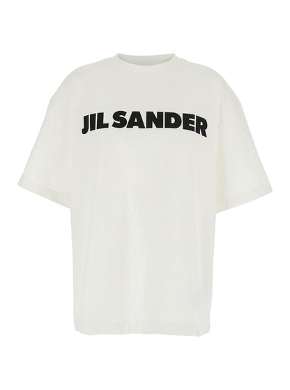 White Crewneck T-Shirt With Logo Lettering On The Front In Cotton Woman