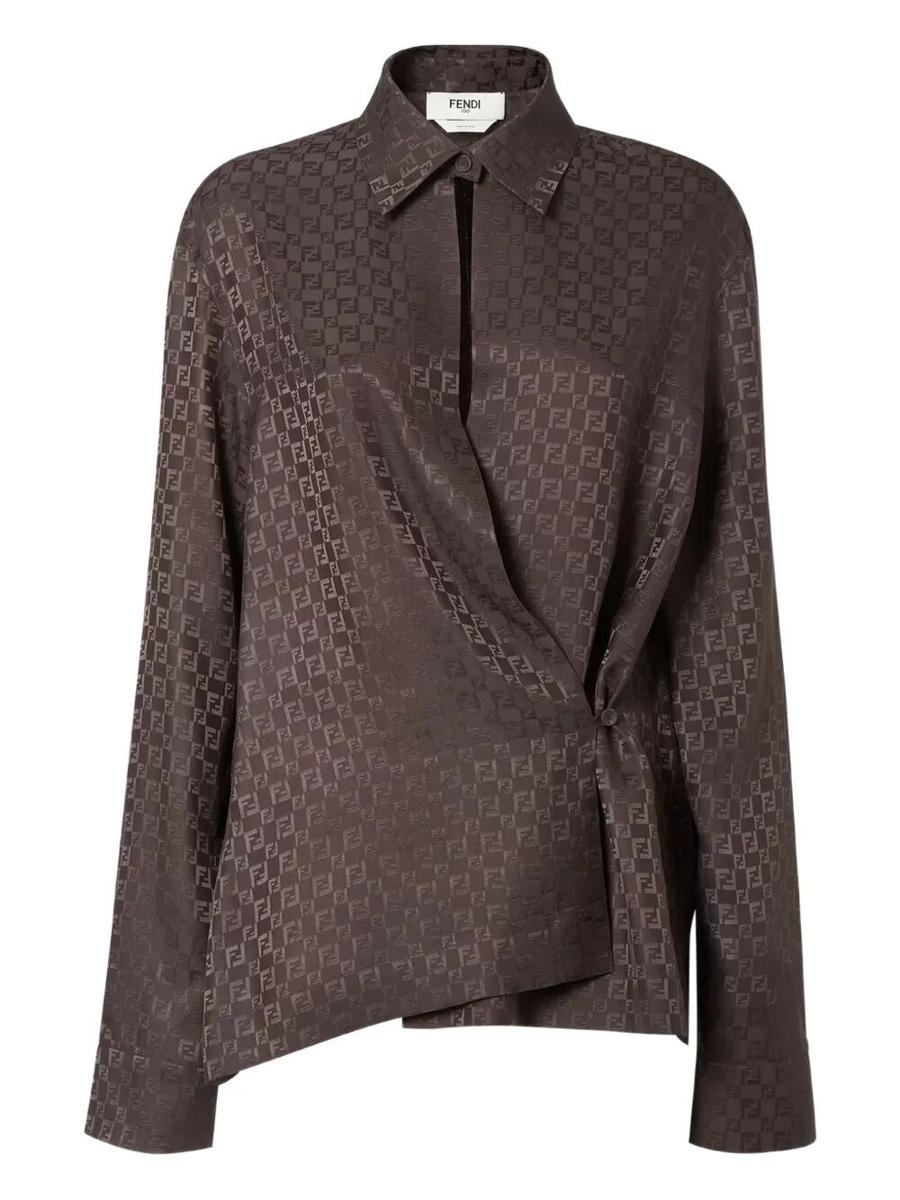 Fendi Silk Ff Jacquard Crossover Shirt Clothing