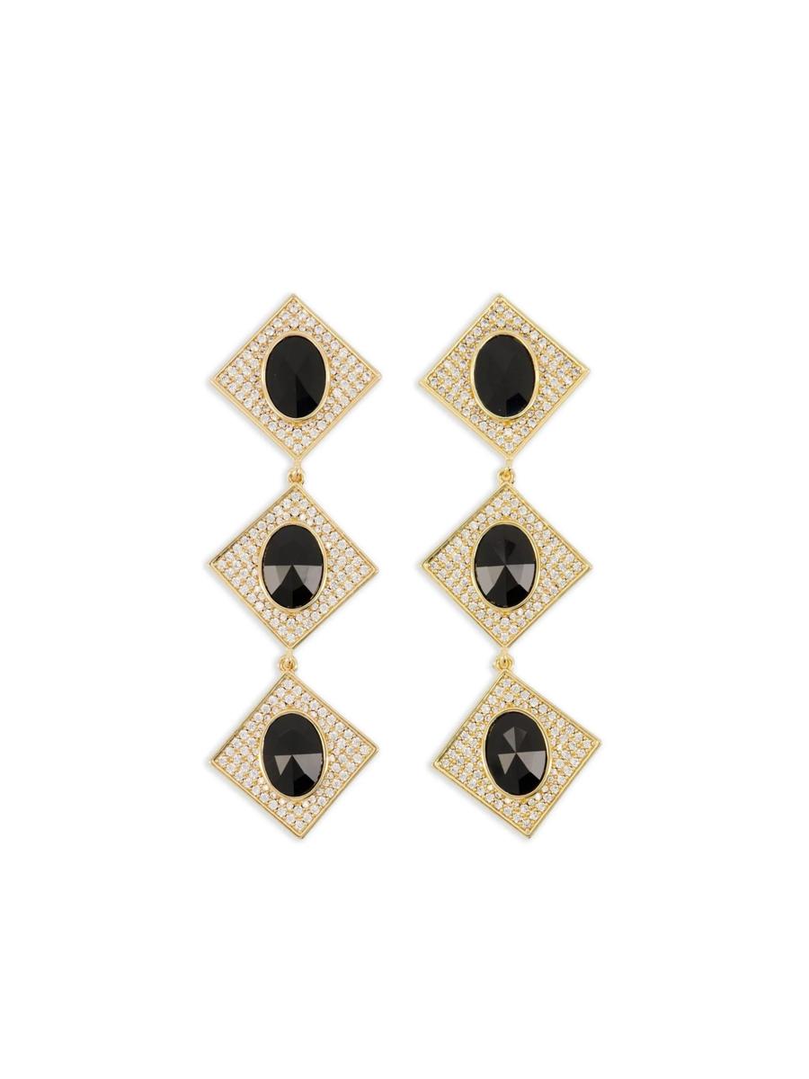 Self-Portrait Gold Crystal Black Tiered Earrings Accessories