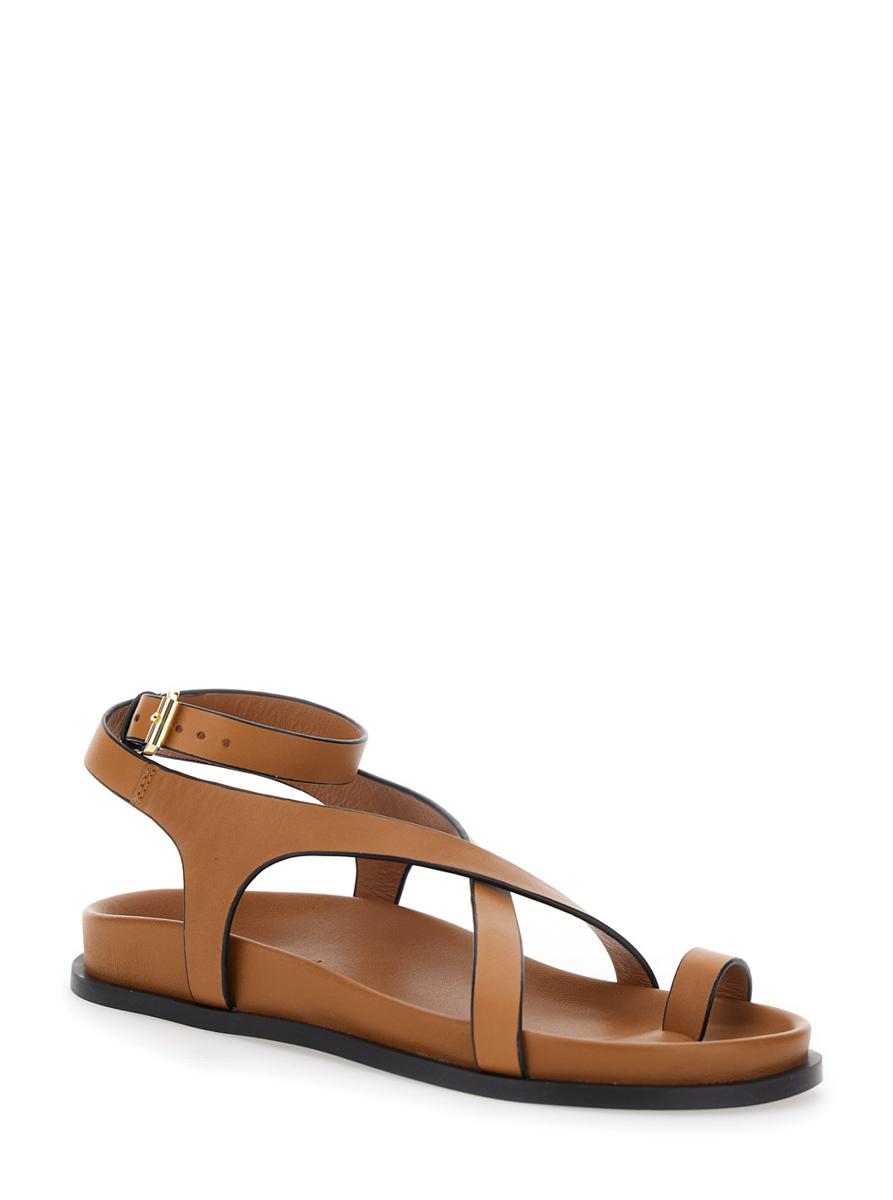 'Jalen Slim' Brown Sandals With Criss-Crossed Straps And Buckle Closure In Leather Woman