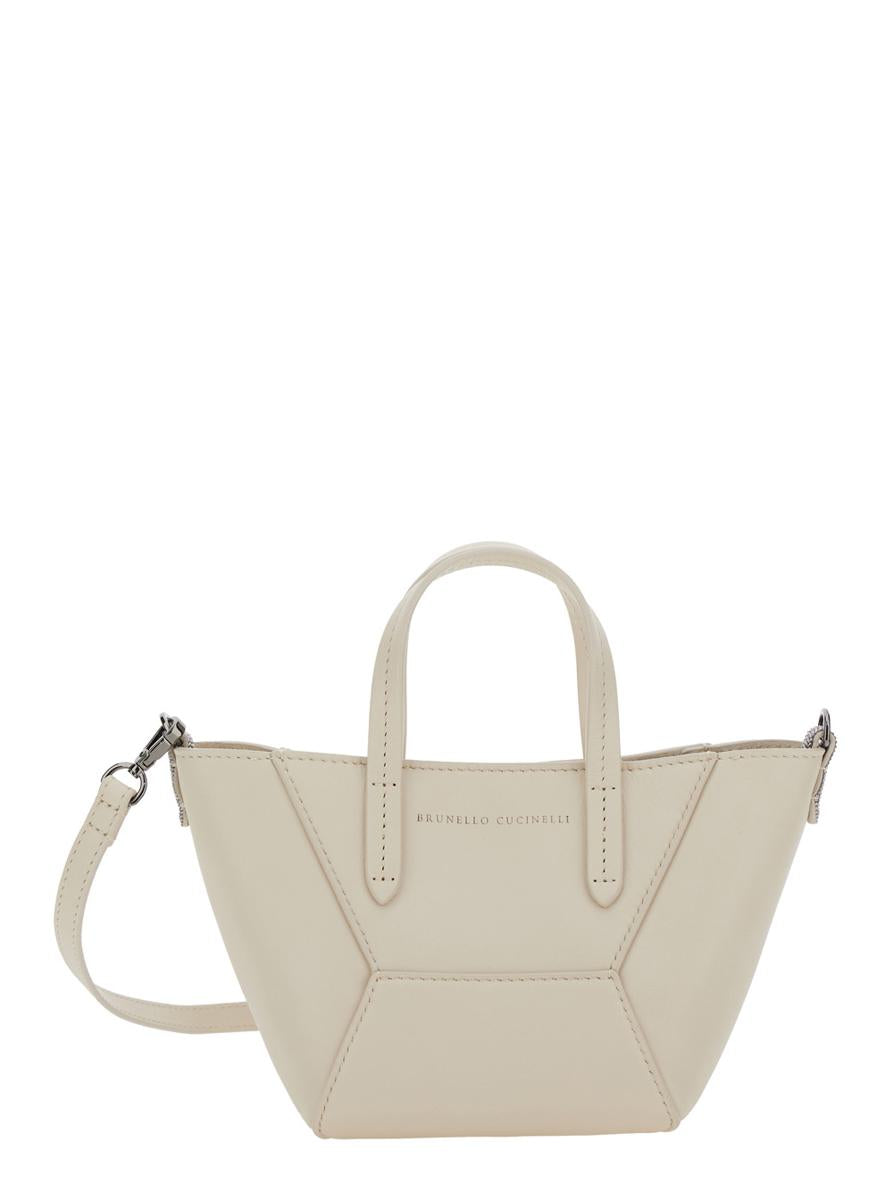 'Bc Duo' White Crossbody Bag With Adjustable And Removable Shoulder Strap In Leather Woman