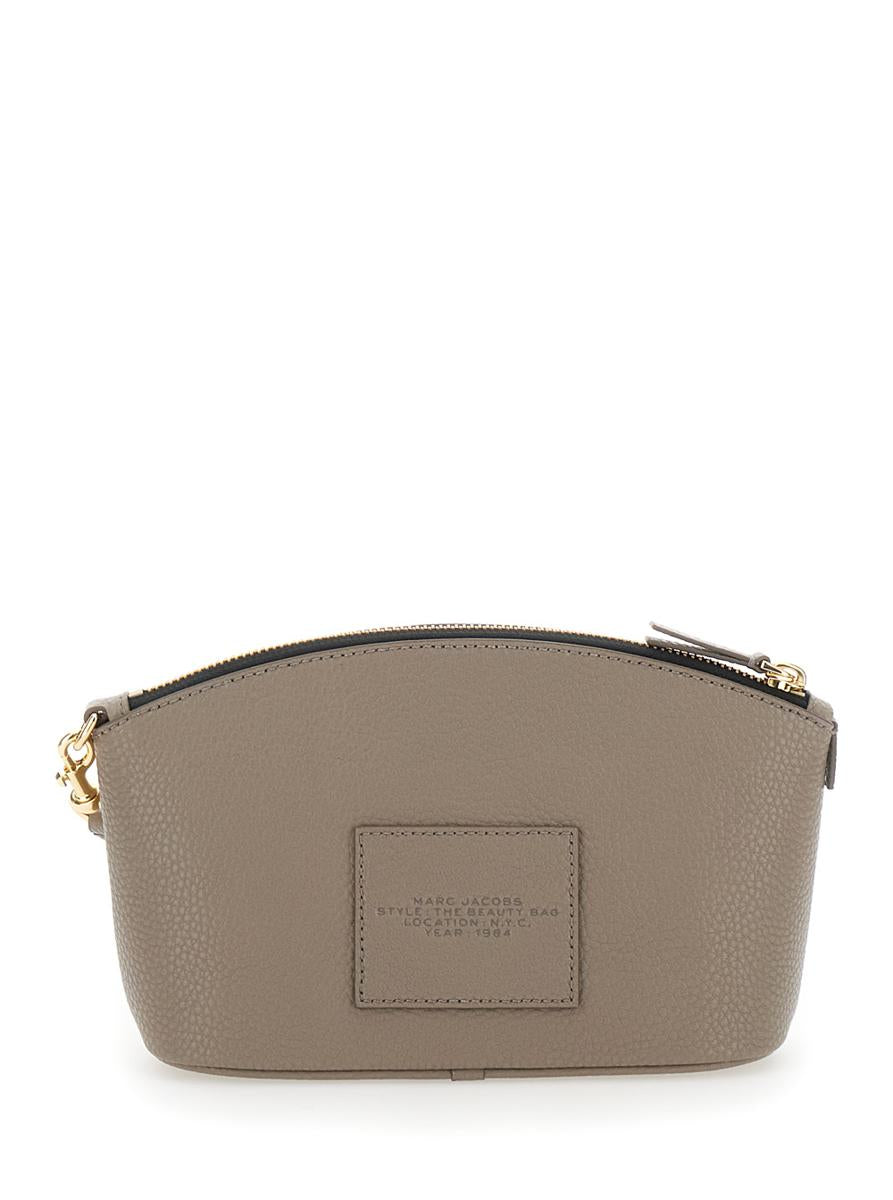 'The Beauty Bag' Grey Clutch Bag With Logo Print On The Front In Leather Woman