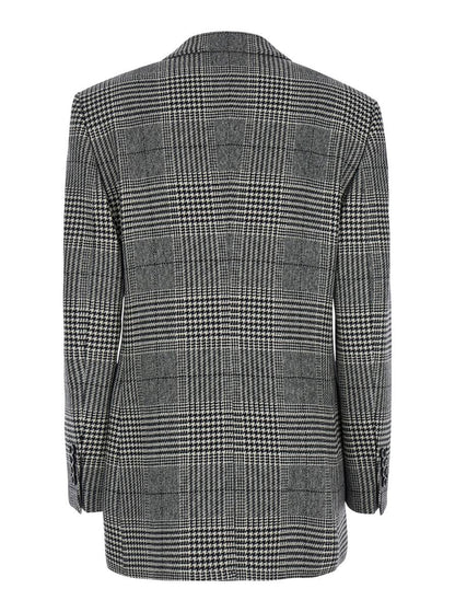 Grey Single-Breasted Jacket With Peak Revers In Wool And Cashmere Woman