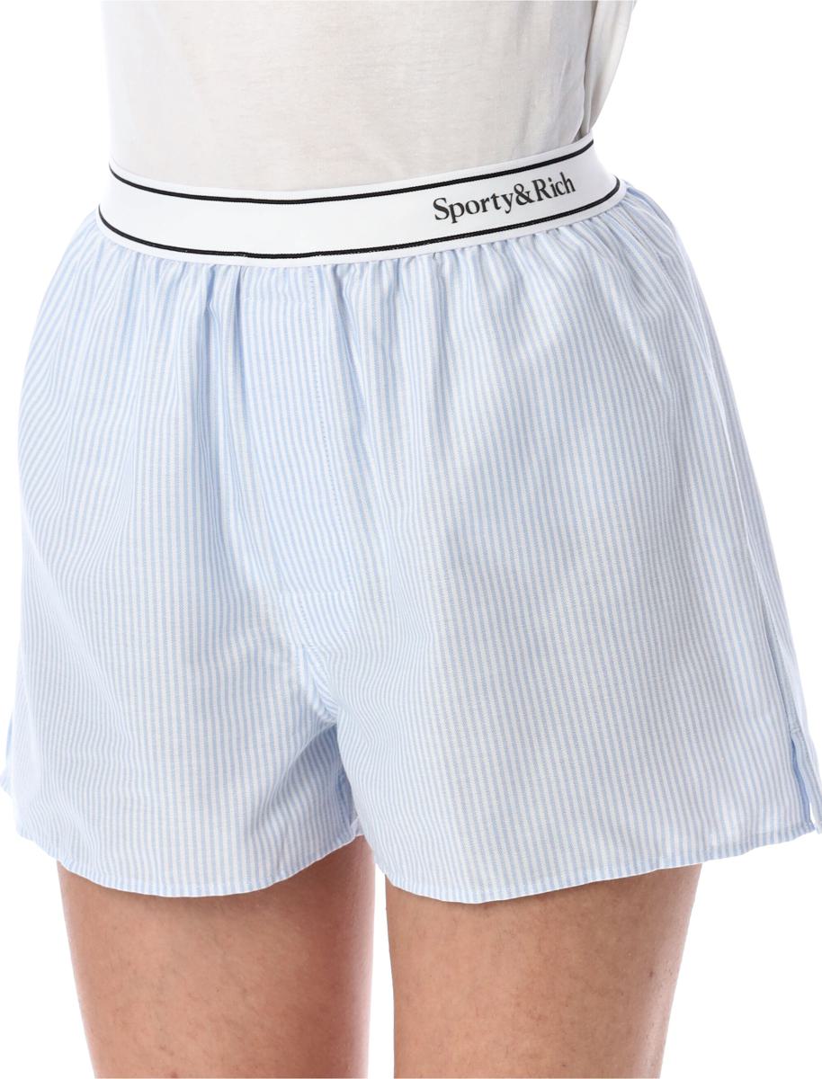 Sporty & Rich Striped Serif Logo Oxford Boxer