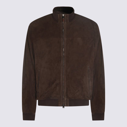 Canali Brown Leather Jacket