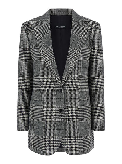 Grey Single-Breasted Jacket With Peak Revers In Wool And Cashmere Woman