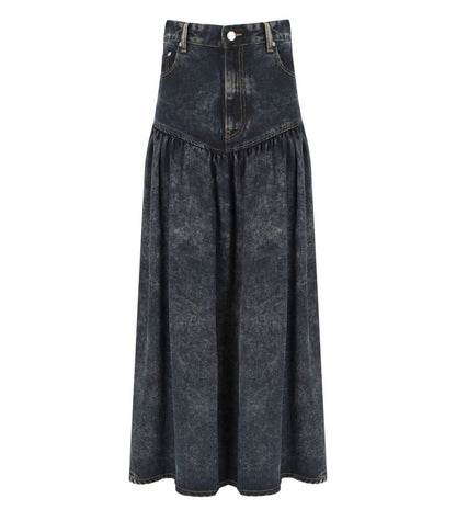 Ganni Black Washed Denim Skirt