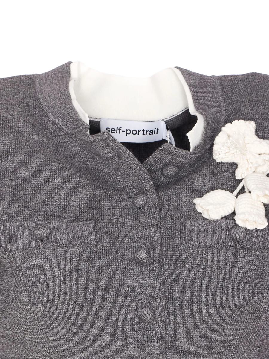 Self-Portrait Grey Crochet Flower Cardigan Clothing