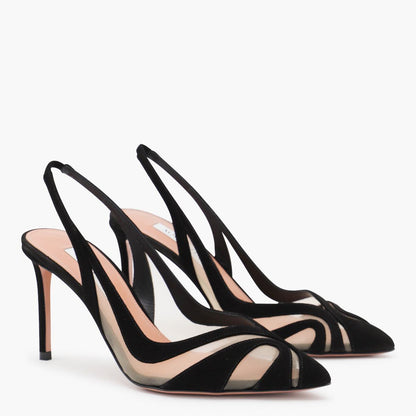 Aquazzura Black Leather Lune Sling 85 Pumps