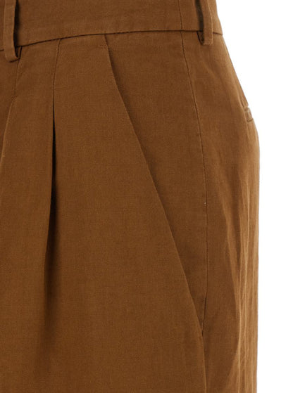 'Frankie' Brown Pants With Belt Loops In Cotton And Linen Blend Woman