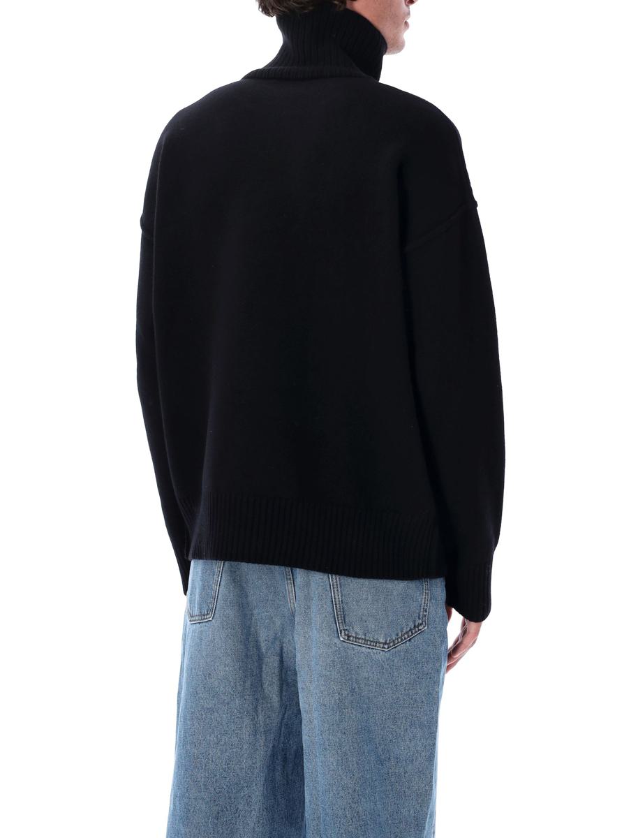 AMI Paris Black Wool  De Coeur Turtleneck
