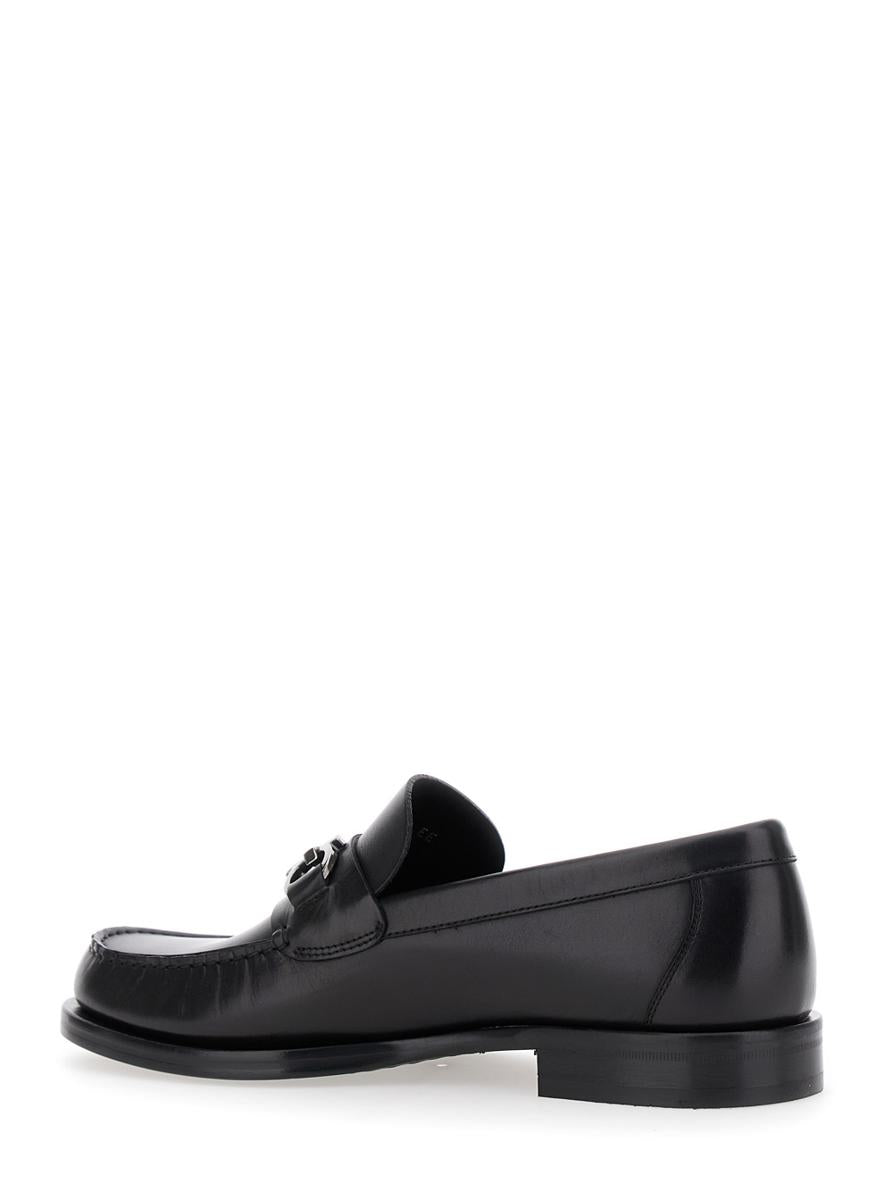 Black Loafers With Gancini On The Front In Leather Man